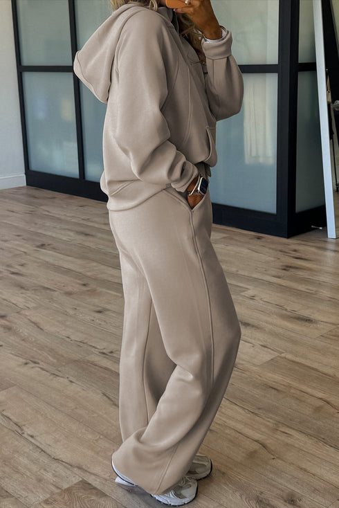 Half Zip Raglan Hoodie Thumbhole Wide Leg Pant Set